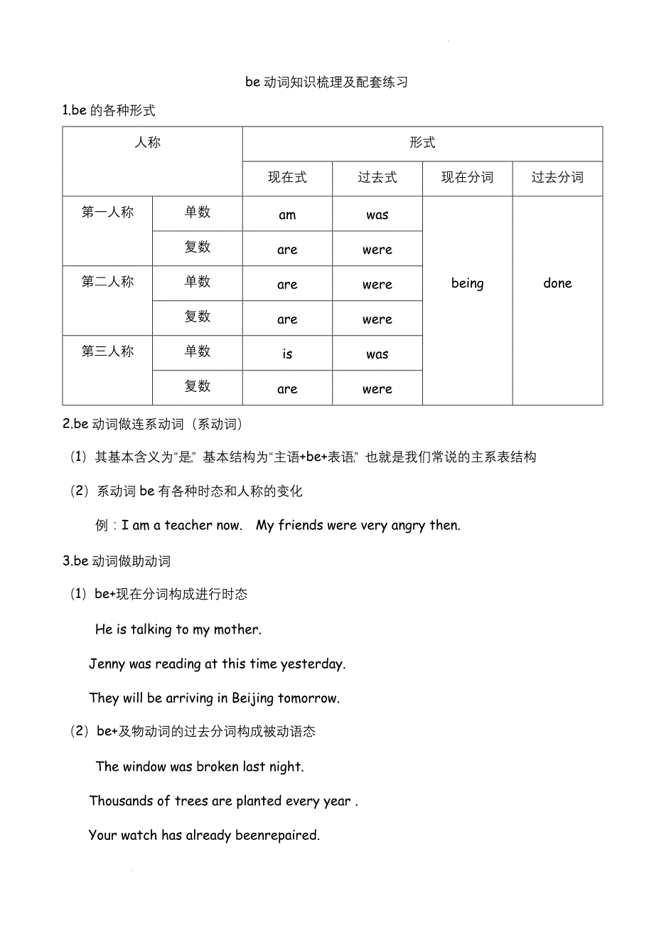 中考英语二轮复习++be动词知识梳理以及专项练习_第1页