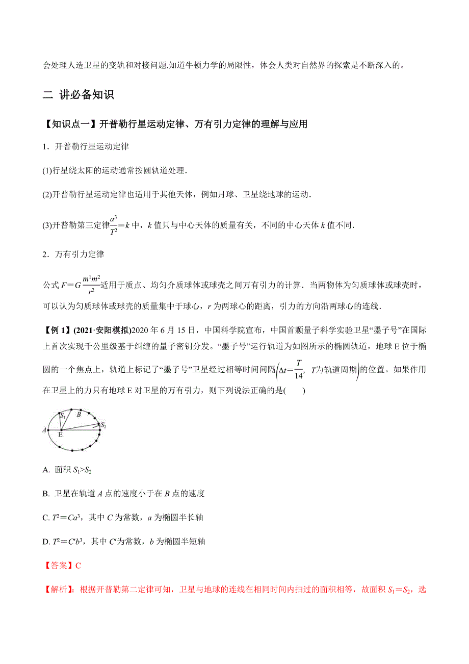 新高考物理一轮复习精品讲义专题5.1 开普勒定律　万有引力定律及其成就（含解析）_第2页