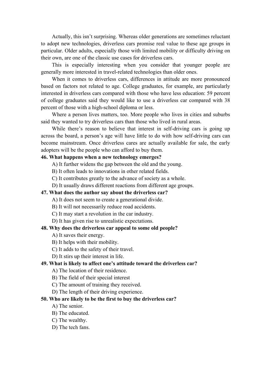 卷三 2016年6月英语四级真题及答案_第5页