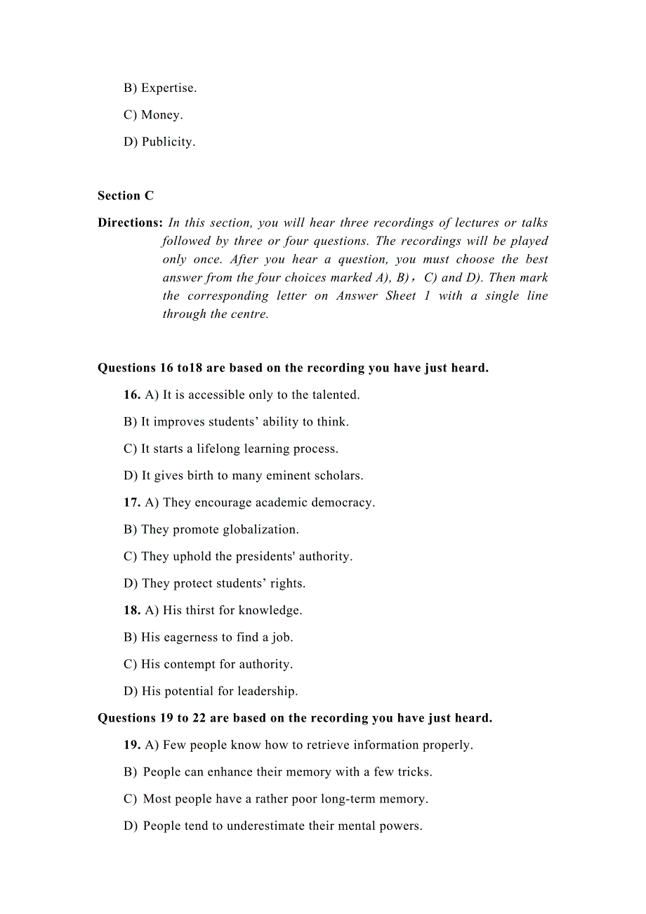 卷一 2017年6月英语六级真题及答案_第4页