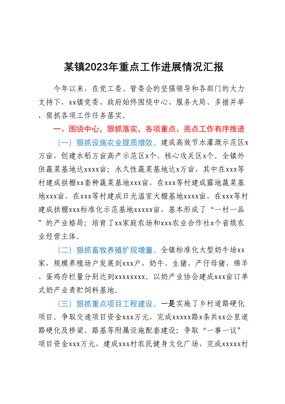 某镇2023年重点工作进展情况汇报_第1页