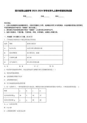 四川省营山县联考2023-2024学年化学九上期中质量检测试题含答案