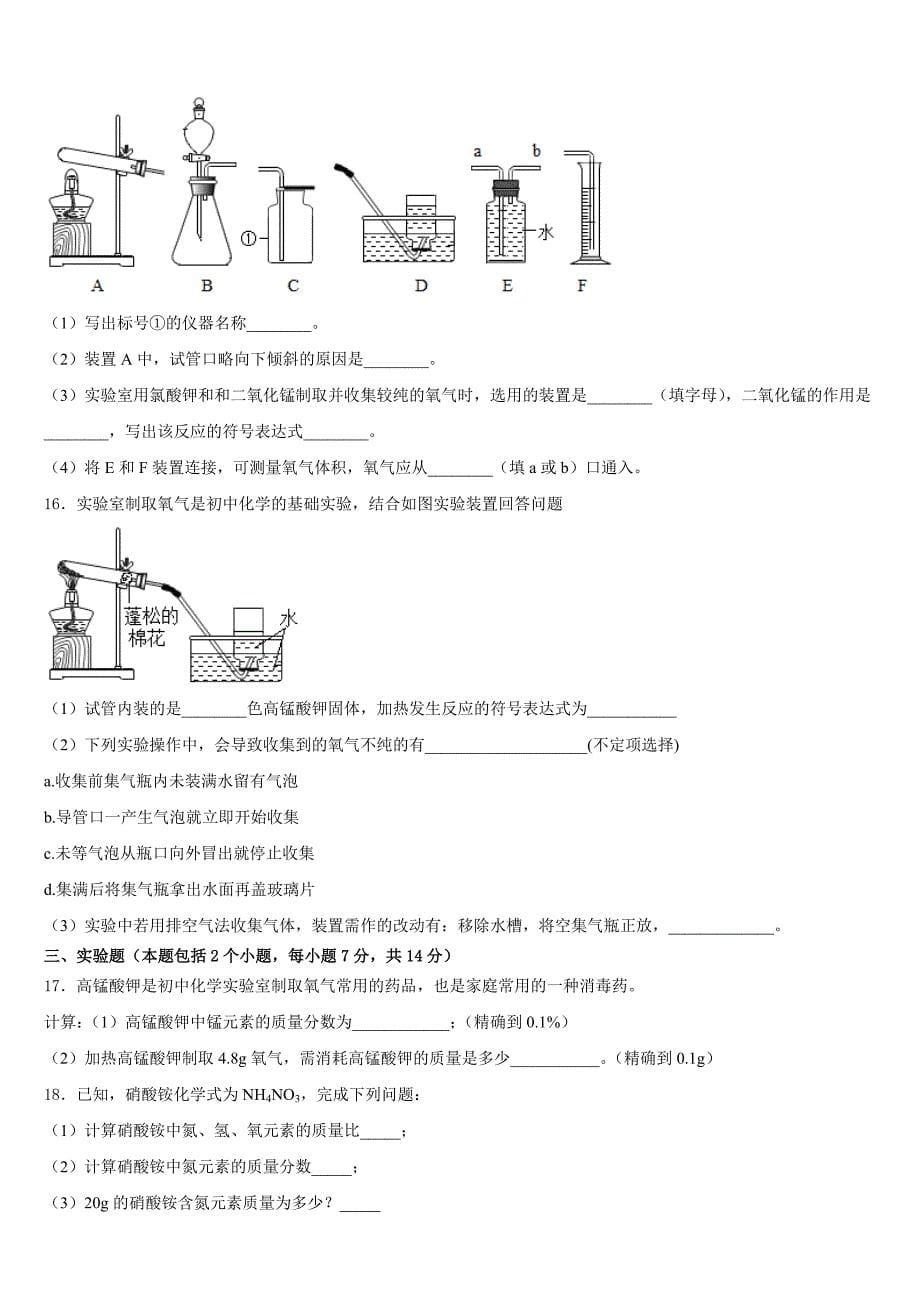 2023-2024学年江苏省南京市南师附中江宁分校九上化学期中复习检测模拟试题含答案_第5页