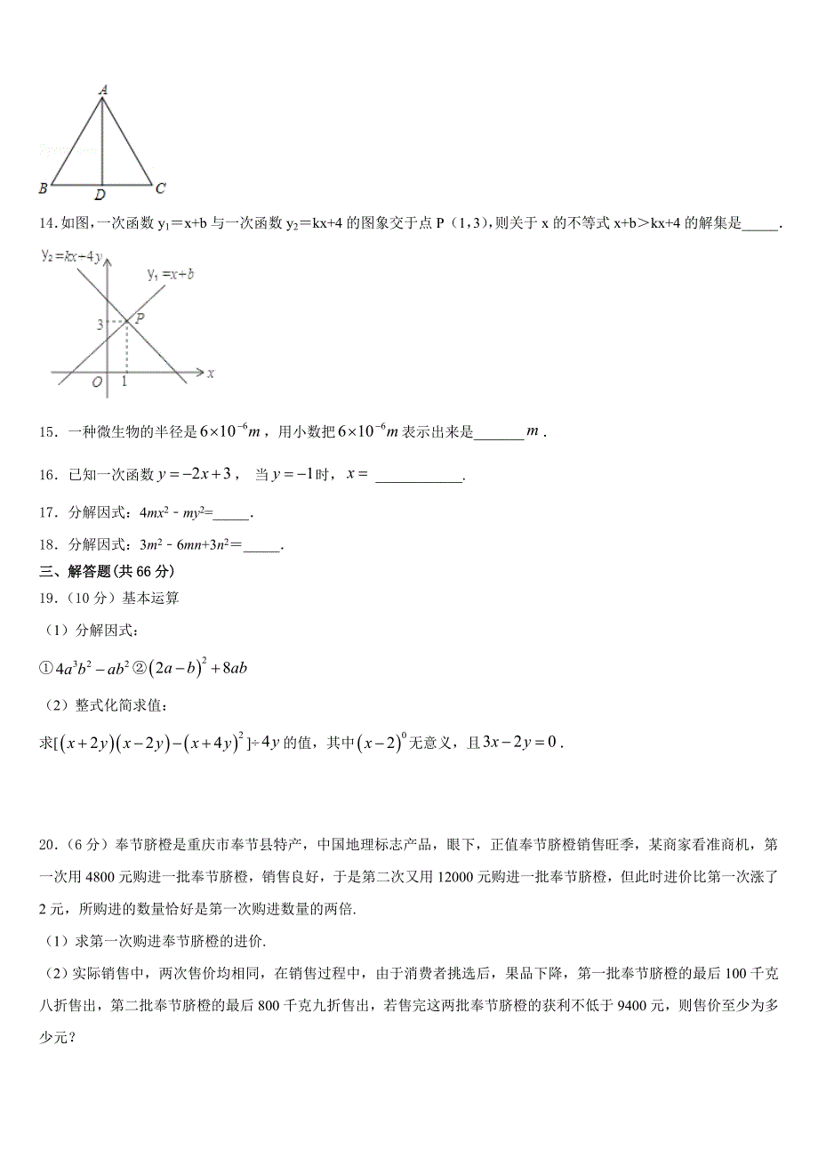 2023-2024学年福建省莆田市擢英中学八年级数学第一学期期末学业水平测试模拟试题含答案_第3页