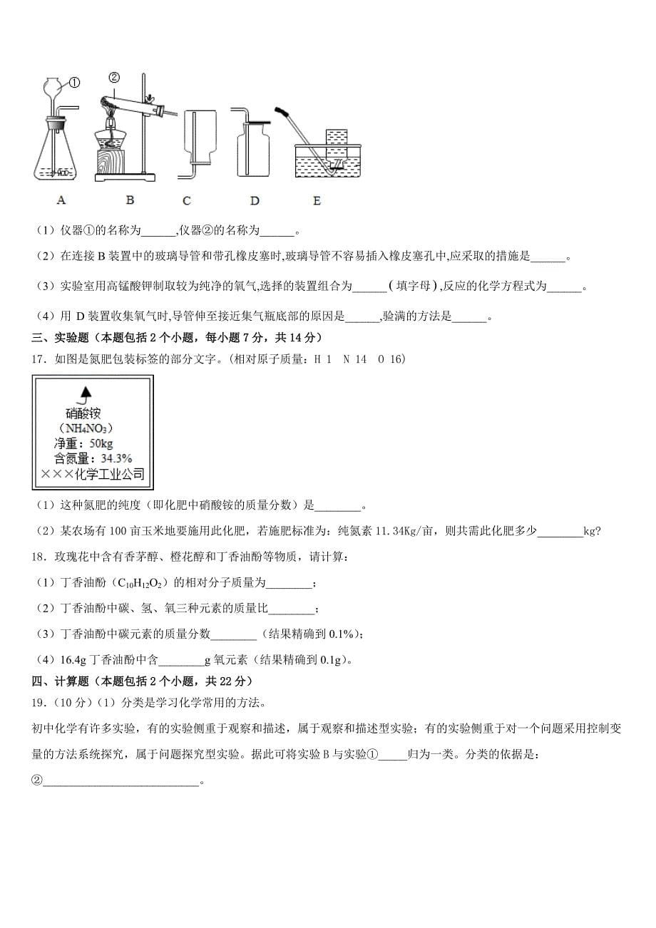 湛江市重点中学2023-2024学年化学九年级第一学期期中监测试题含答案_第5页