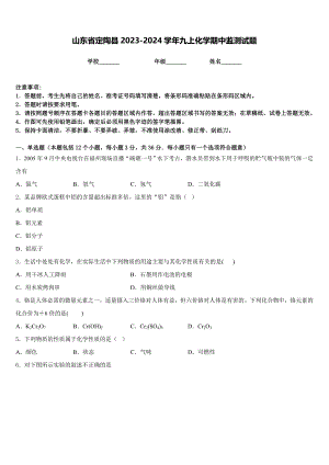 山东省定陶县2023-2024学年九上化学期中监测试题含答案