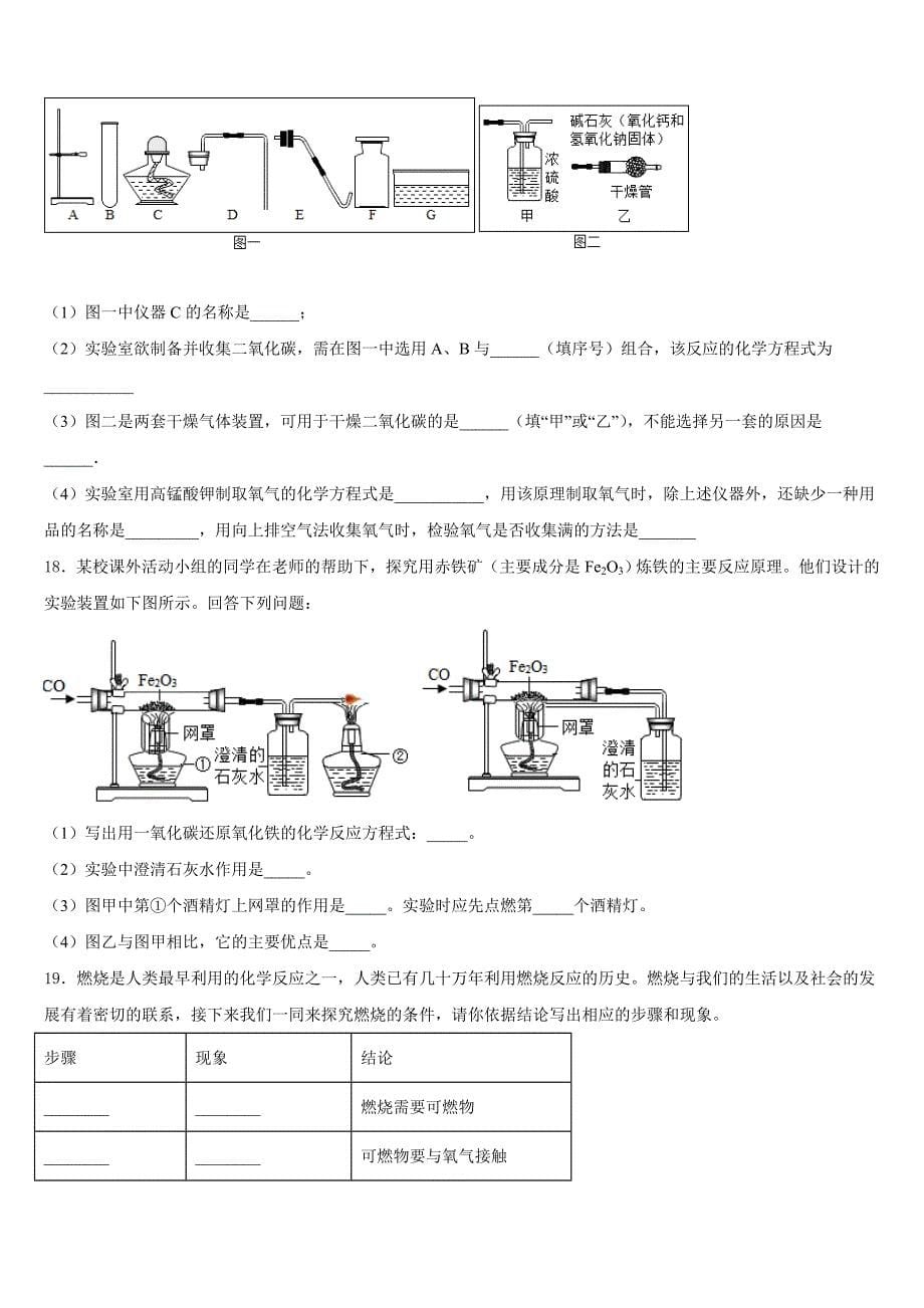 2023-2024学年河南省驻马店市驿城区化学九上期末考试模拟试题含答案_第5页