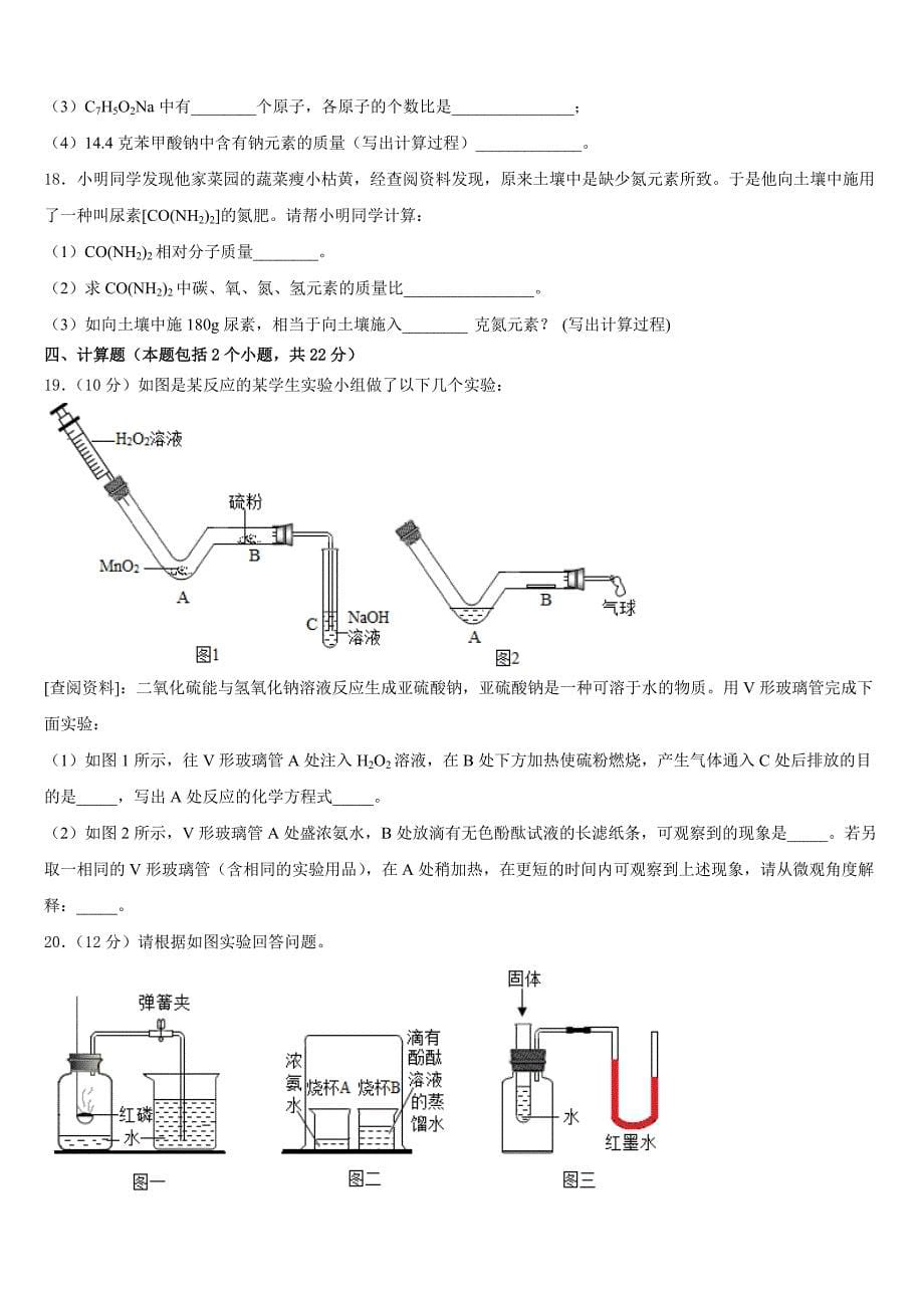 2023-2024学年吉林省长春市朝阳区九年级化学第一学期期中考试模拟试题含答案_第5页