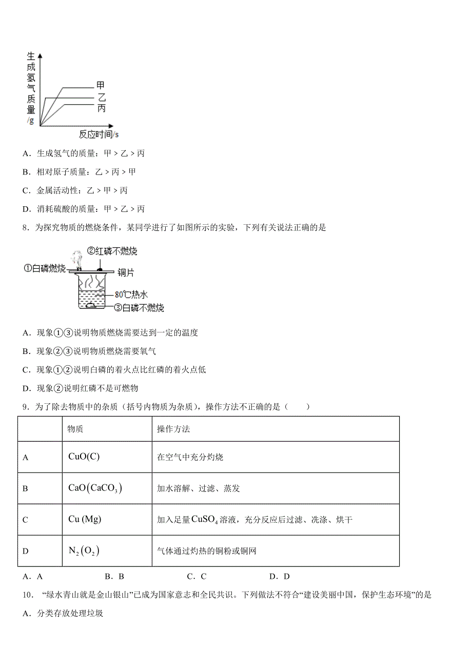 2023-2024学年江苏省靖江市实验学校天水分校化学九年级第一学期期末质量跟踪监视模拟试题含答案_第3页