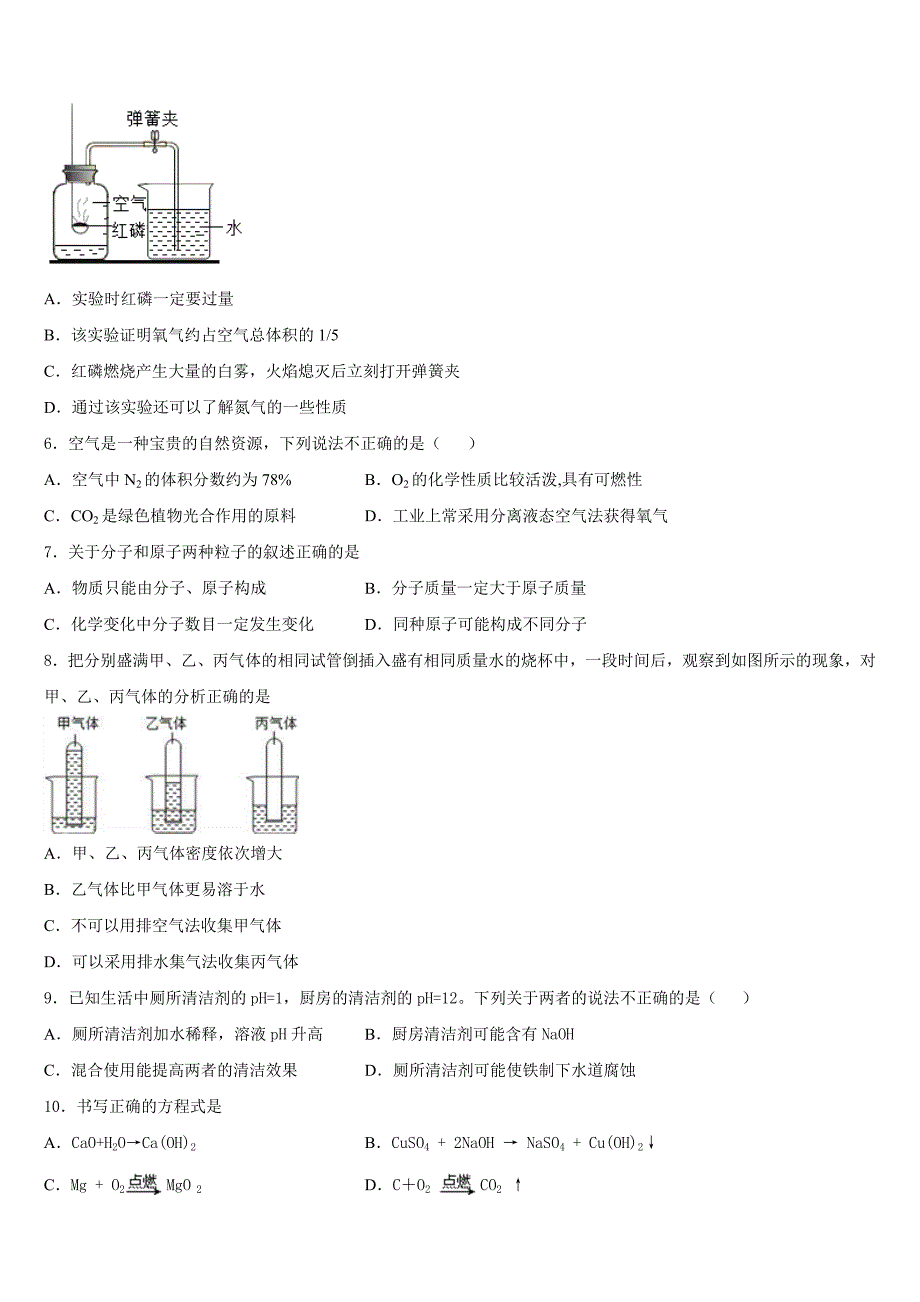 2023-2024学年安徽省合肥市四十二中学铁国际城校区九上化学期中联考试题含答案_第2页