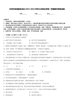 天津市滨海新区名校2023-2024学年九年级化学第一学期期中预测试题含答案