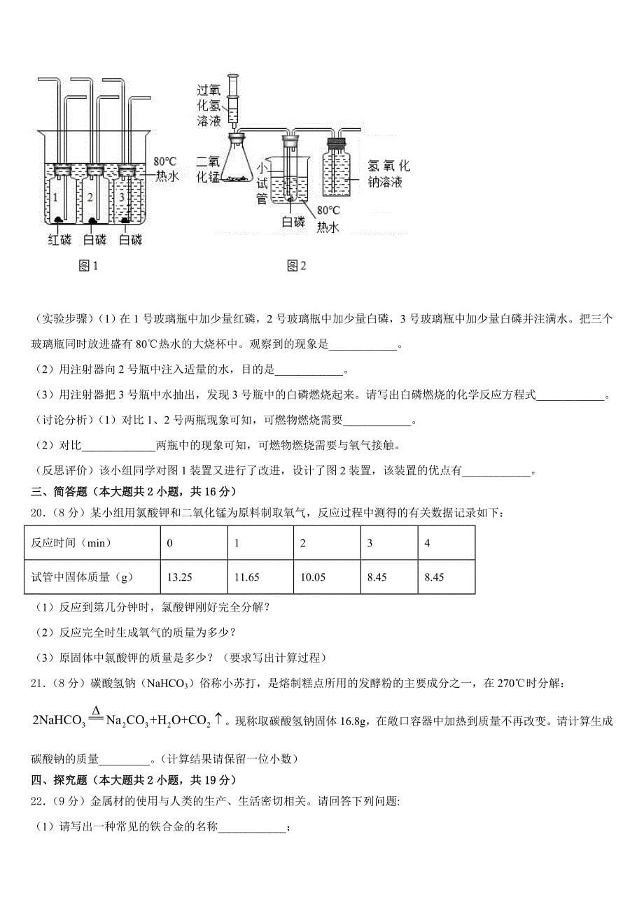2023-2024学年上海市延安实验初级中学九年级化学第一学期期末检测模拟试题含答案_第5页