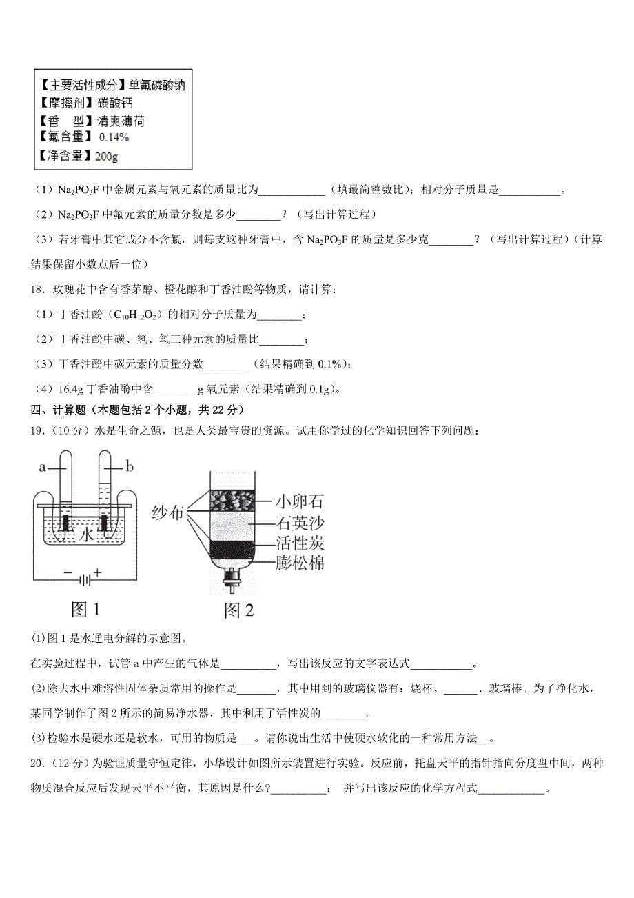 2023-2024学年上海外国语大秀洲外国语学校九上化学期中考试试题含答案_第5页