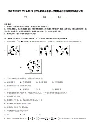 安徽省蚌埠市2023-2024学年九年级化学第一学期期中教学质量检测模拟试题含答案