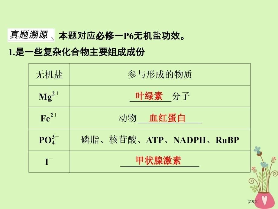 高考生物复习第1讲细胞的分子组成全国公开课一等奖百校联赛示范课赛课特等奖PPT课件_第5页