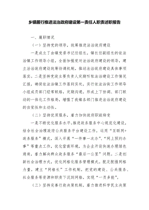 乡镇履行推进法治政府建设第一责任人职责述职报告