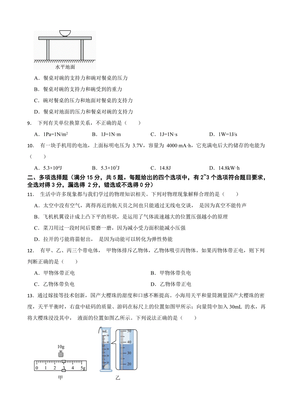 山东省青岛市2023年中考物理试题(含答案)_第2页