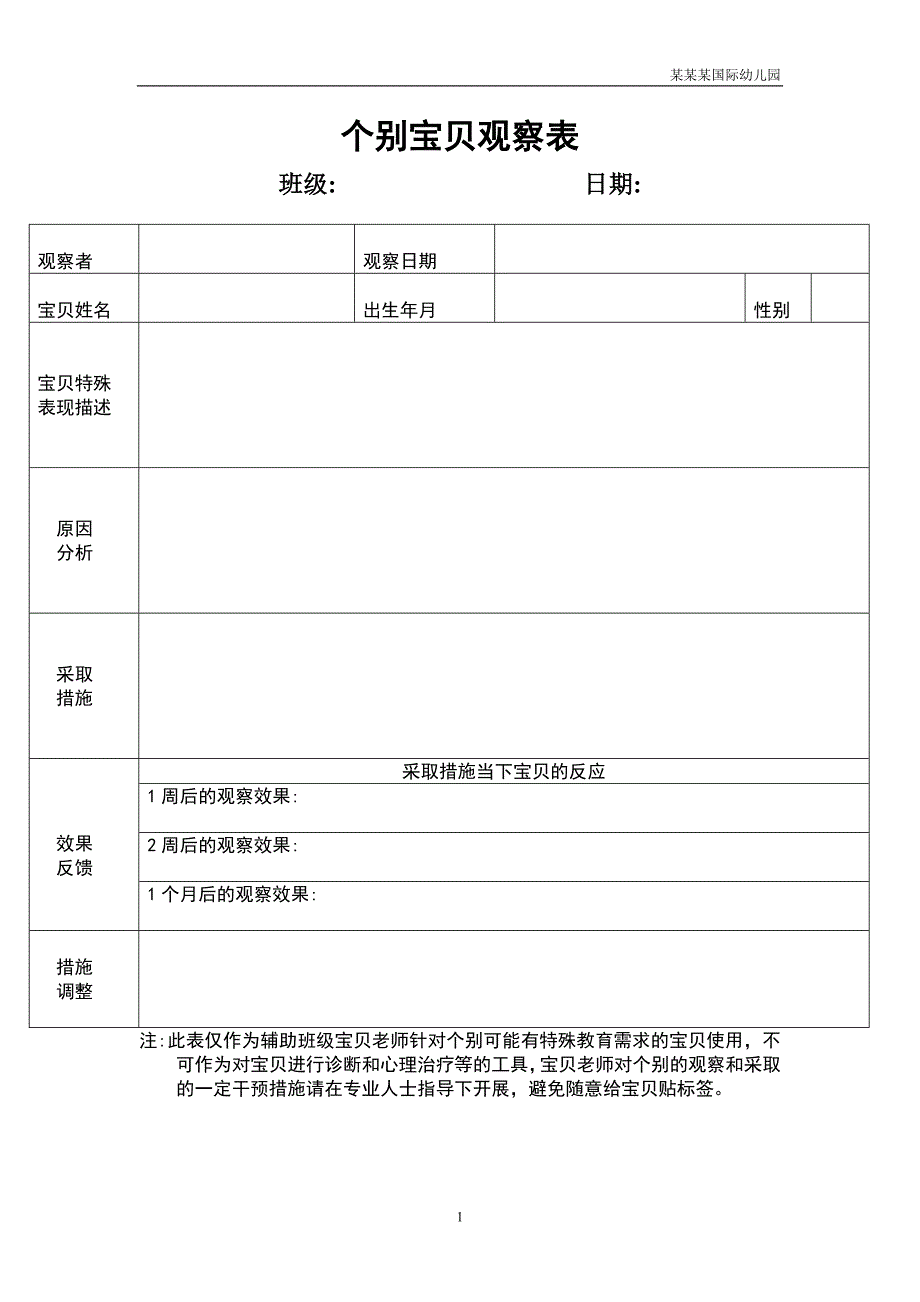 幼儿园个别幼儿观察表_第1页