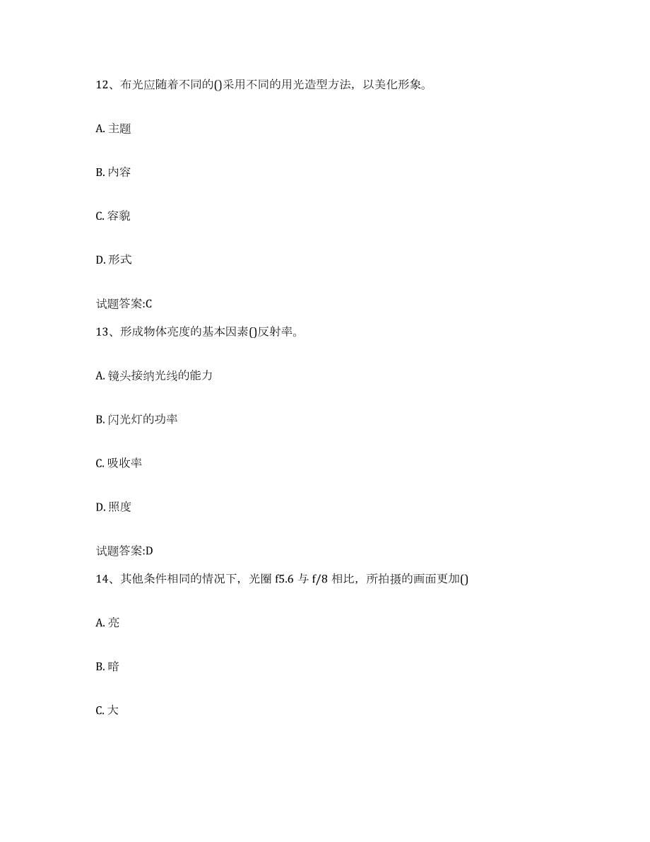 备考2024湖南省摄影师资格证考试考前冲刺试卷B卷含答案_第5页