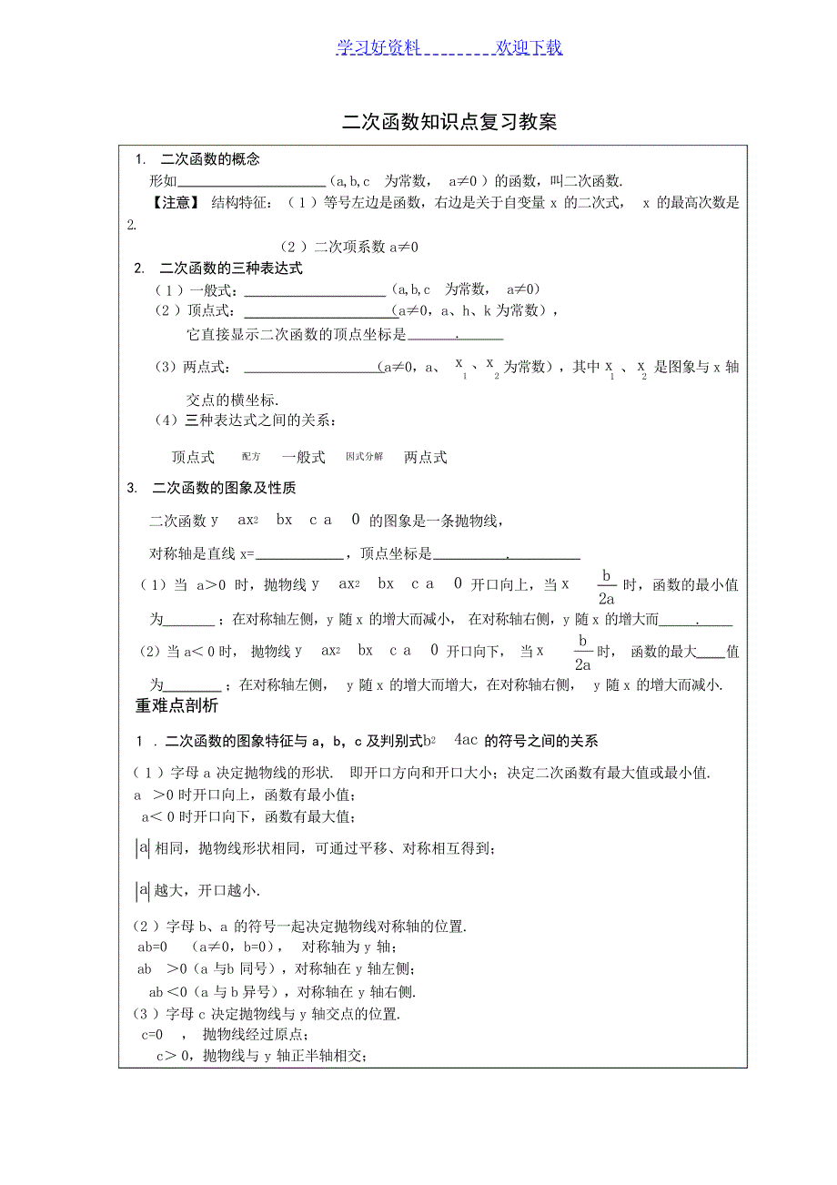 二次函数复习教案及习题理学_第1页