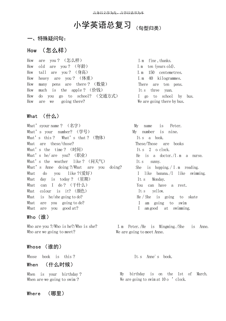 小学英语总复习句型归类小学教育_第1页