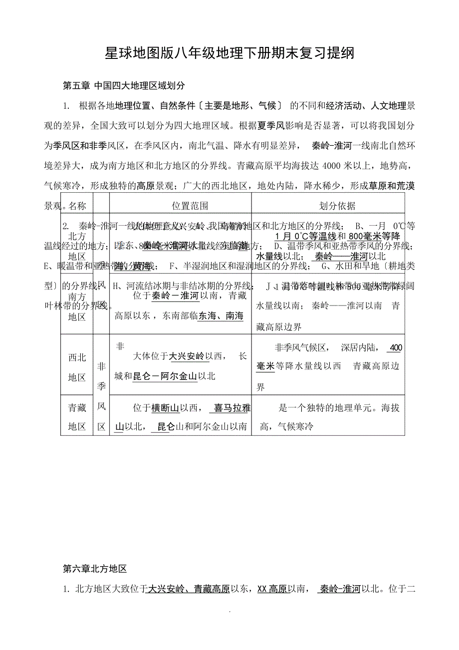 星球地图版八年级地理下册期末复习提纲1初中教育_第1页