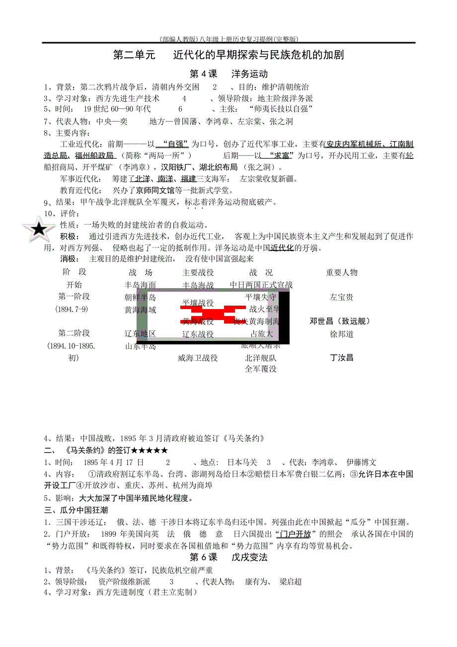 部编人教版八年级上册历史复习提纲初中教育_第2页