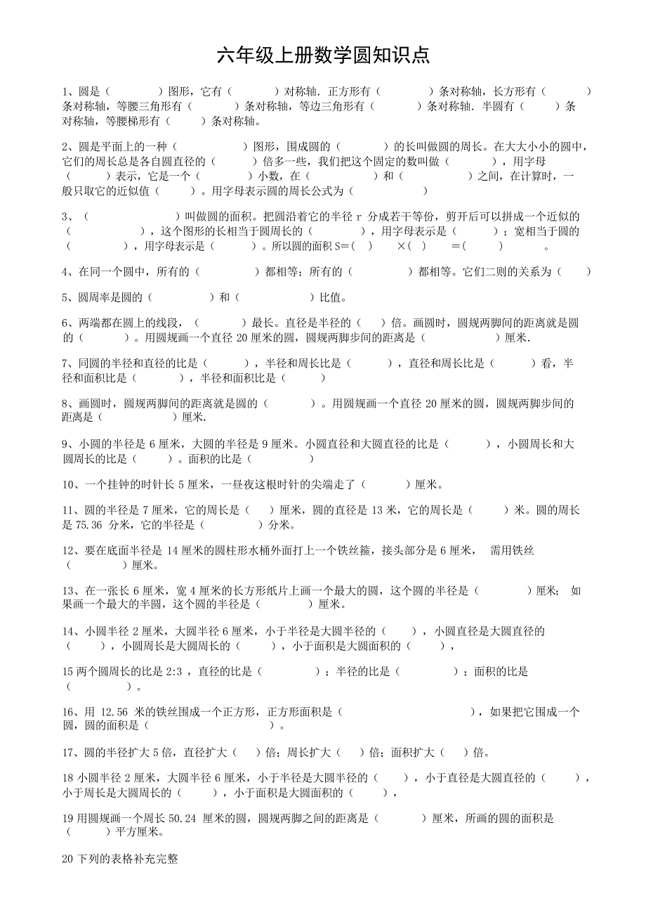 六年级上册圆的专项复习题——易错题试题_第1页