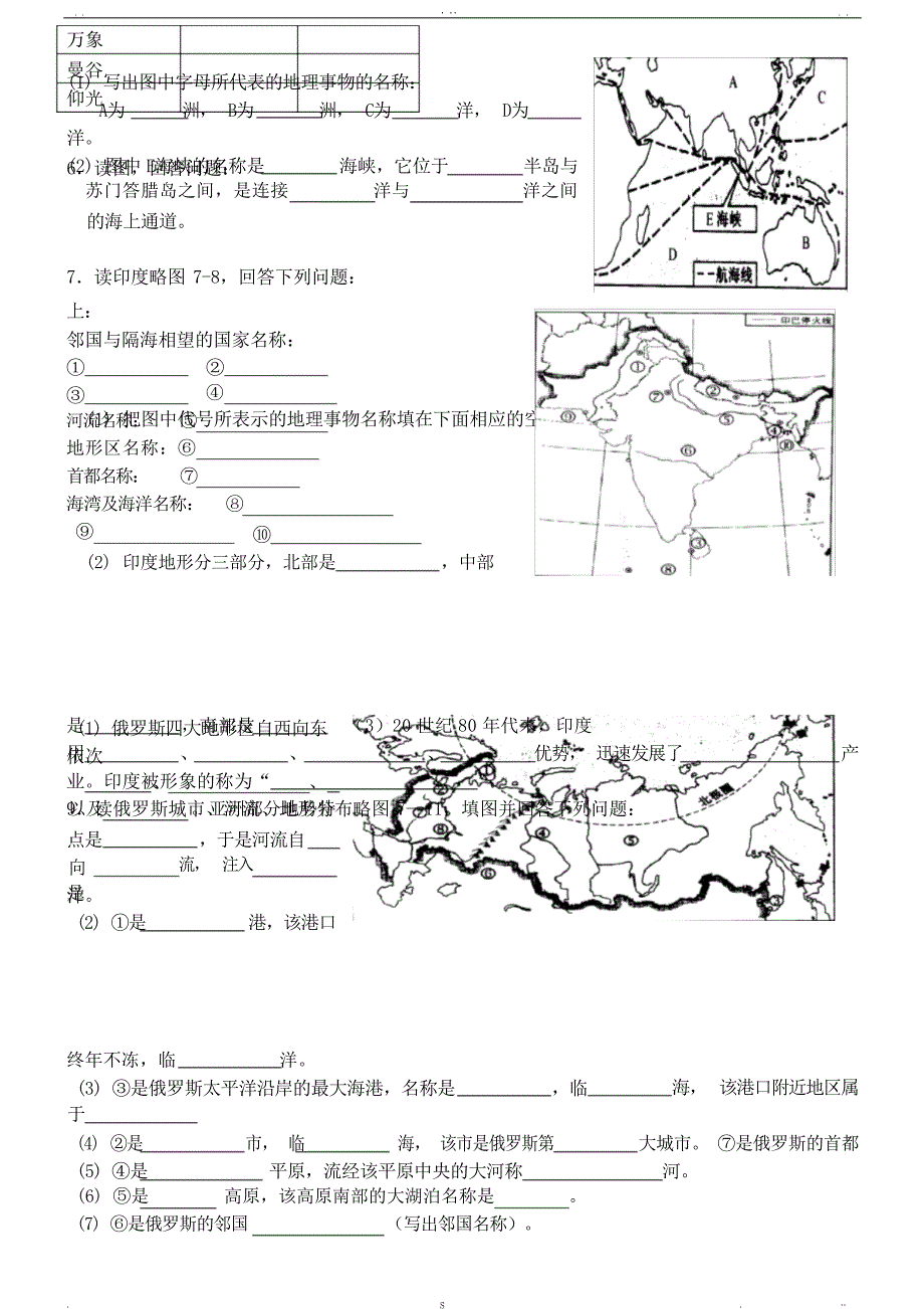 人教版地理七年级下册填图复习题含答案试题2_第3页