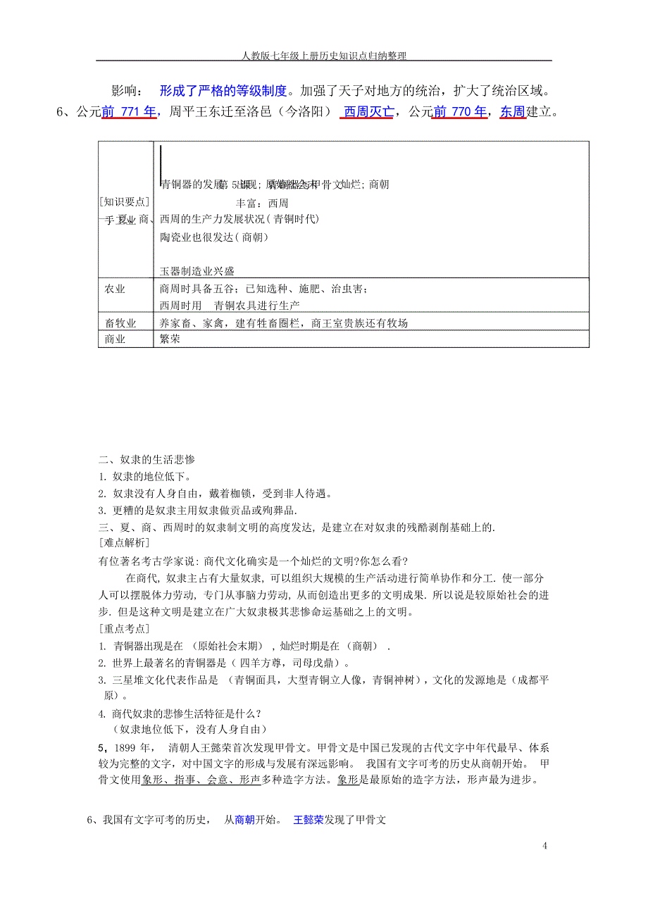 人教版七年级上册历史知识点归纳整理初中教育_第4页
