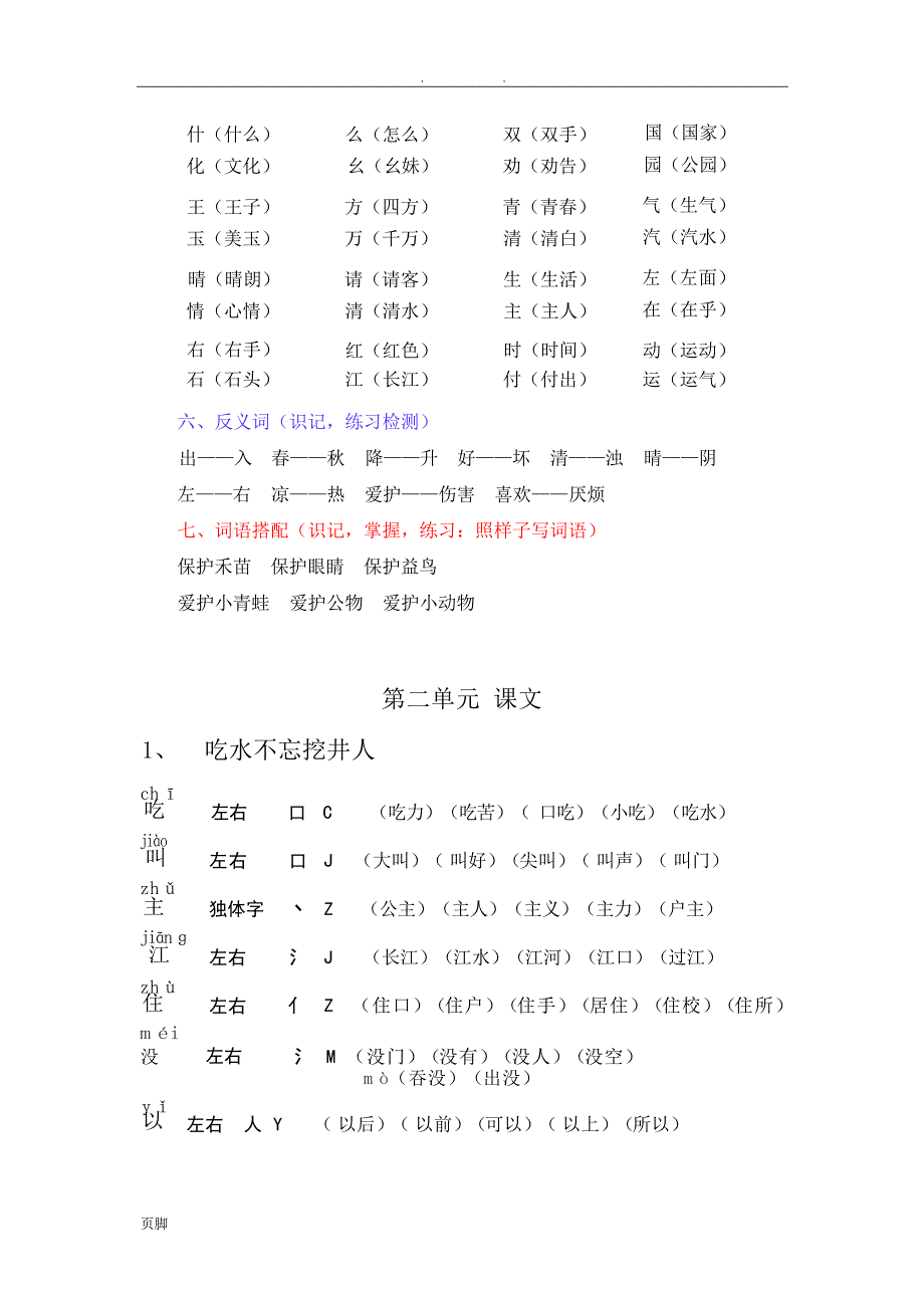 部编版小学一年级语文下册各单元总复习资料生字组词多音字形近字近反义词日积月累小学教育_第4页