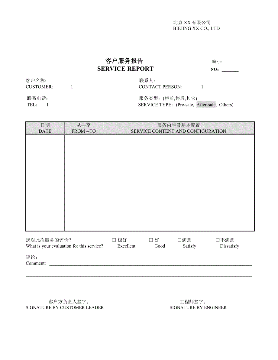 客户服务报告-样表_第1页