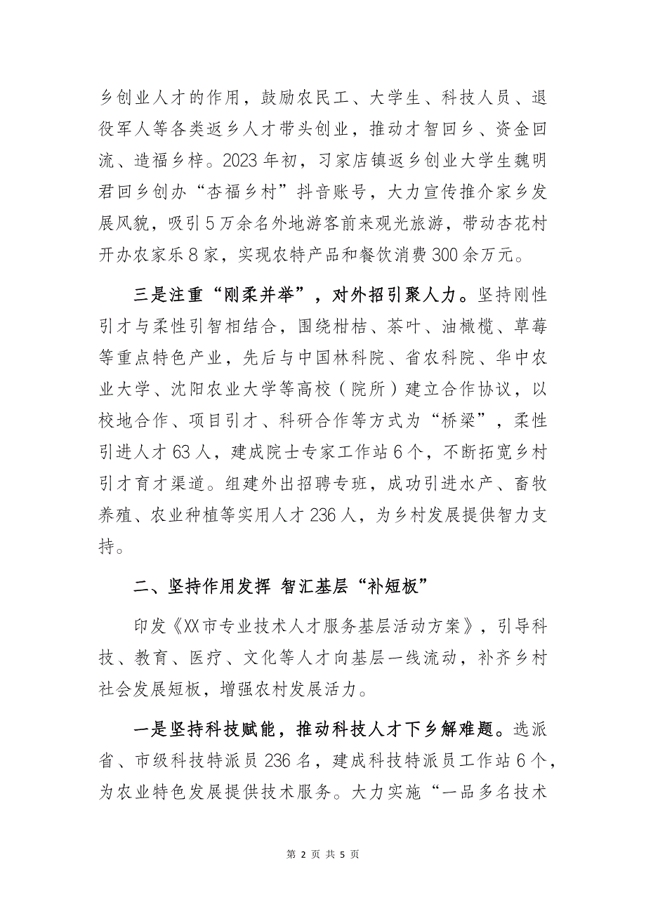 乡村人才振兴工作高质量发展专题研讨经验交流发言材料_第2页