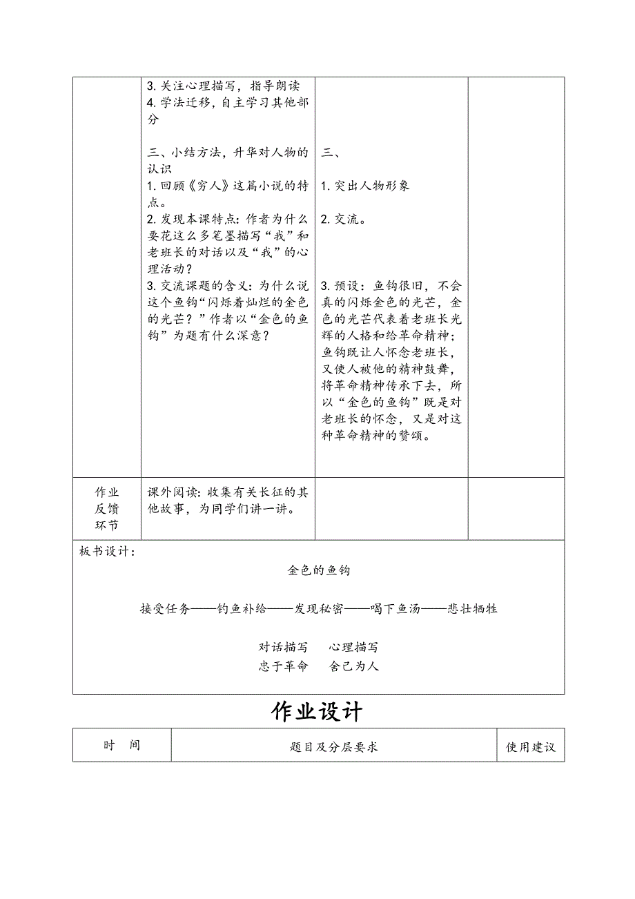 15《金色的鱼钩》表格式教案_第2页