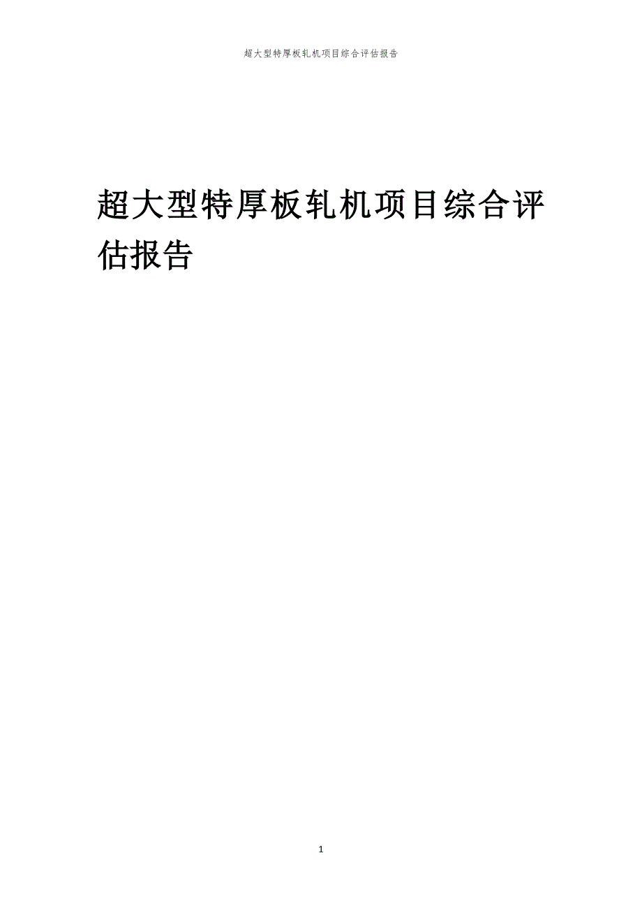 超大型特厚板轧机项目综合评估报告_第1页