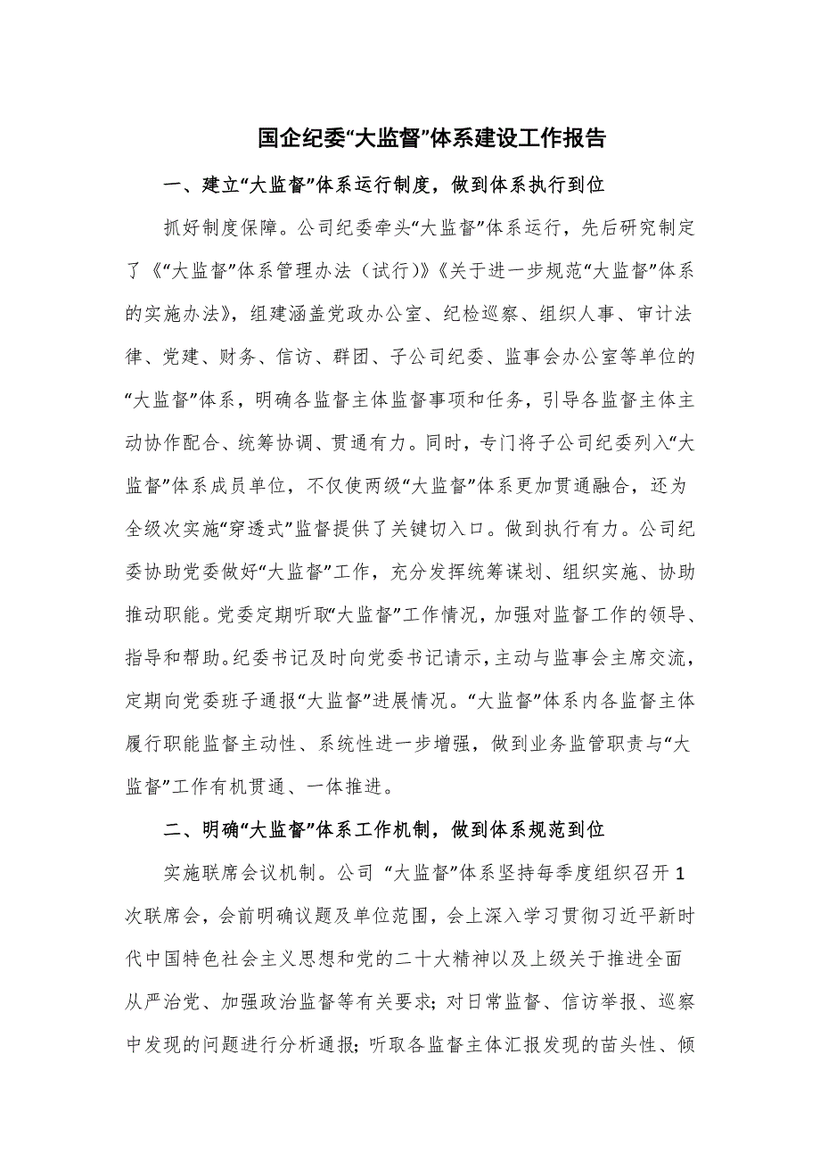 国企纪委“大监督”体系建设工作报告_第1页