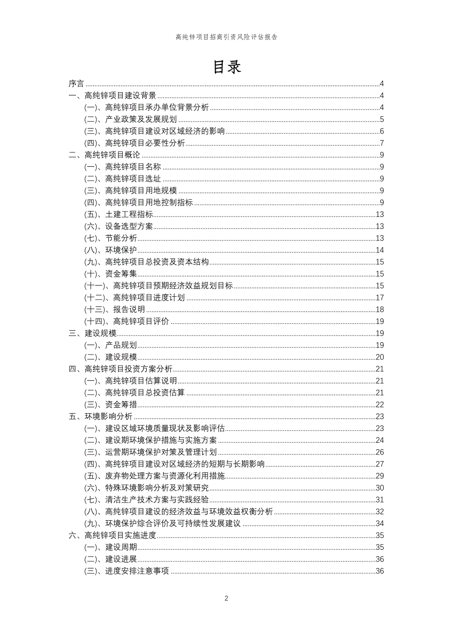 高纯锌项目招商引资风险评估报告_第2页