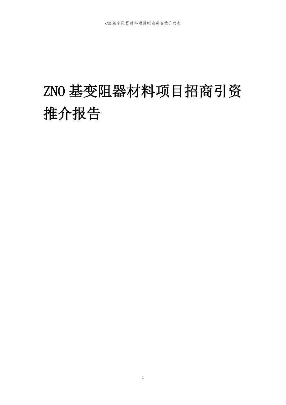 ZNO基变阻器材料项目招商引资推介报告_第1页