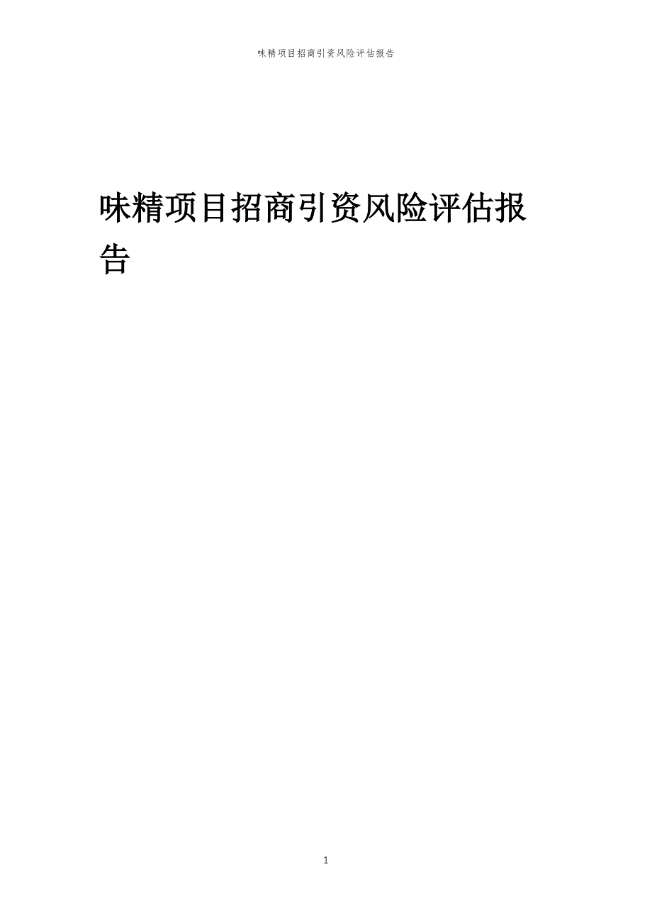 味精项目招商引资风险评估报告_第1页