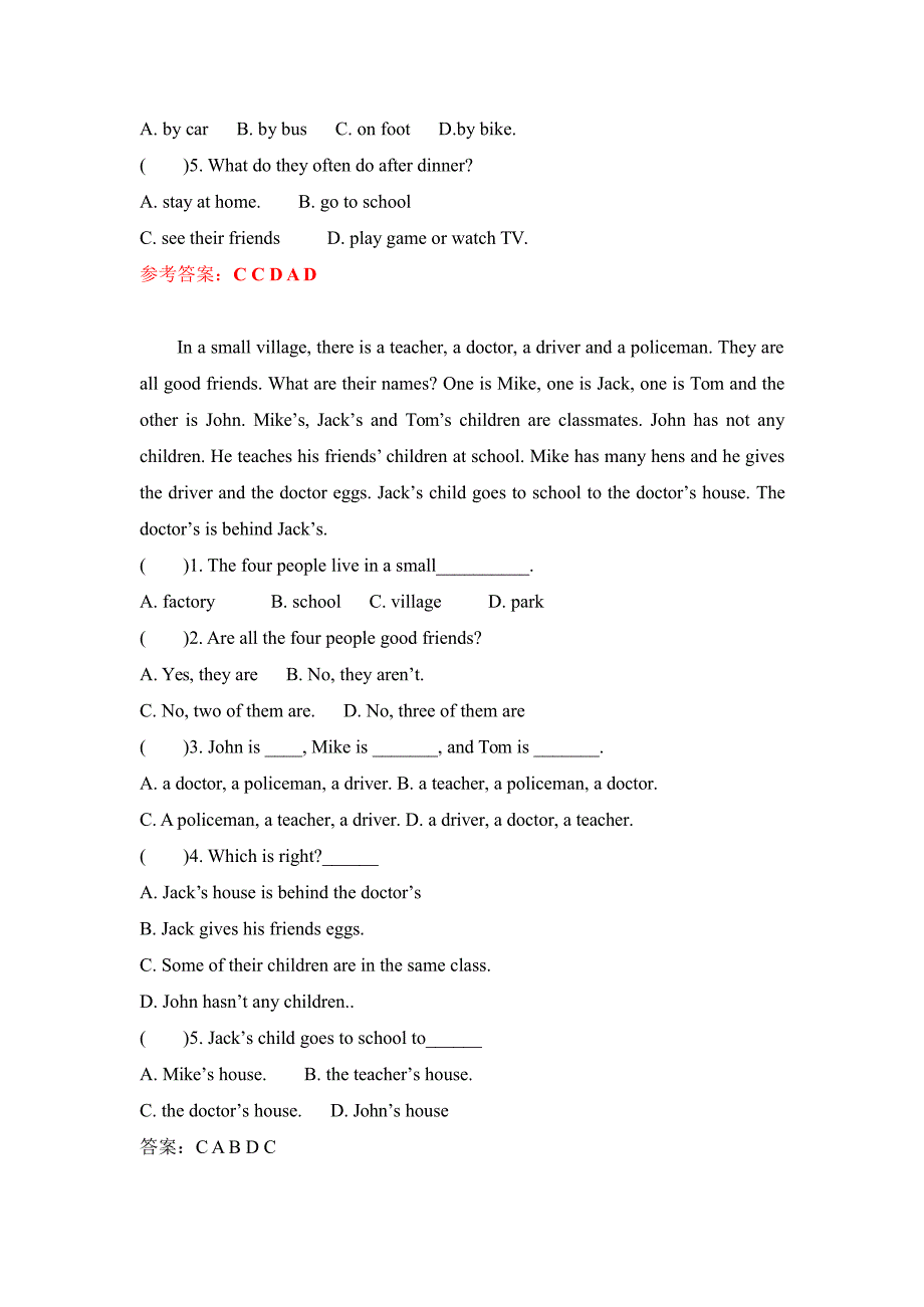 六年级上册英语阅读理解训练含答案（一）_第4页