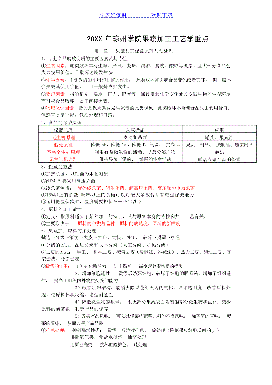 果蔬加工工艺学期末复习重点孟宪军大学_第1页