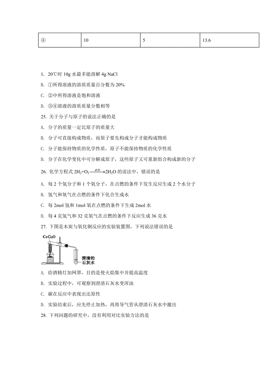 上海市金山区2018届九年级上学期期末质量检测化学试题(原卷版)_第4页