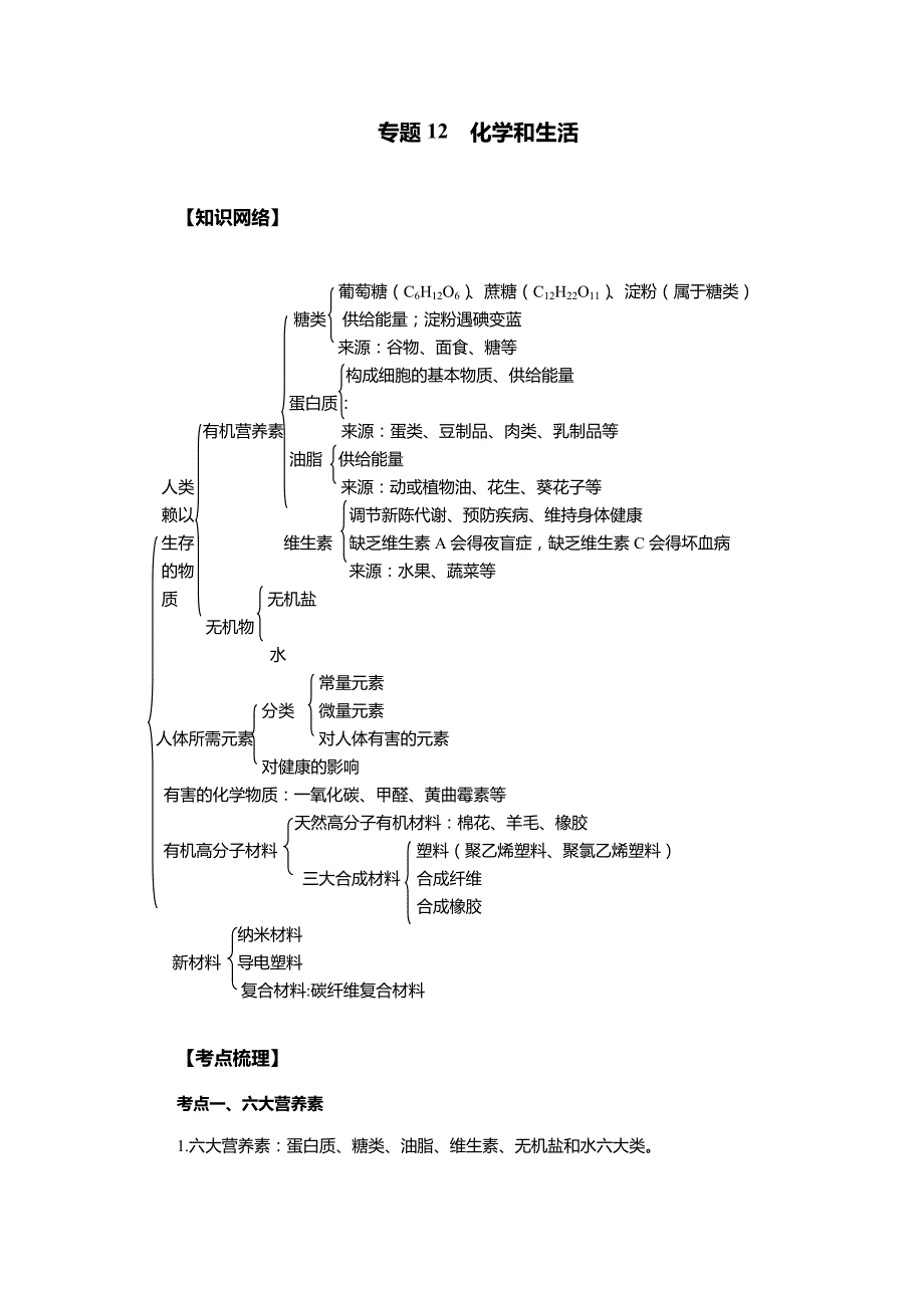 2023年中考化学知识点突破与检测专题12　化学和生活_第1页