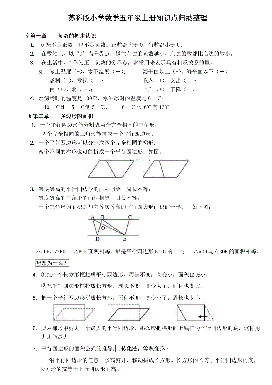 苏科版小学数学五年级上册知识点归纳整理_第1页