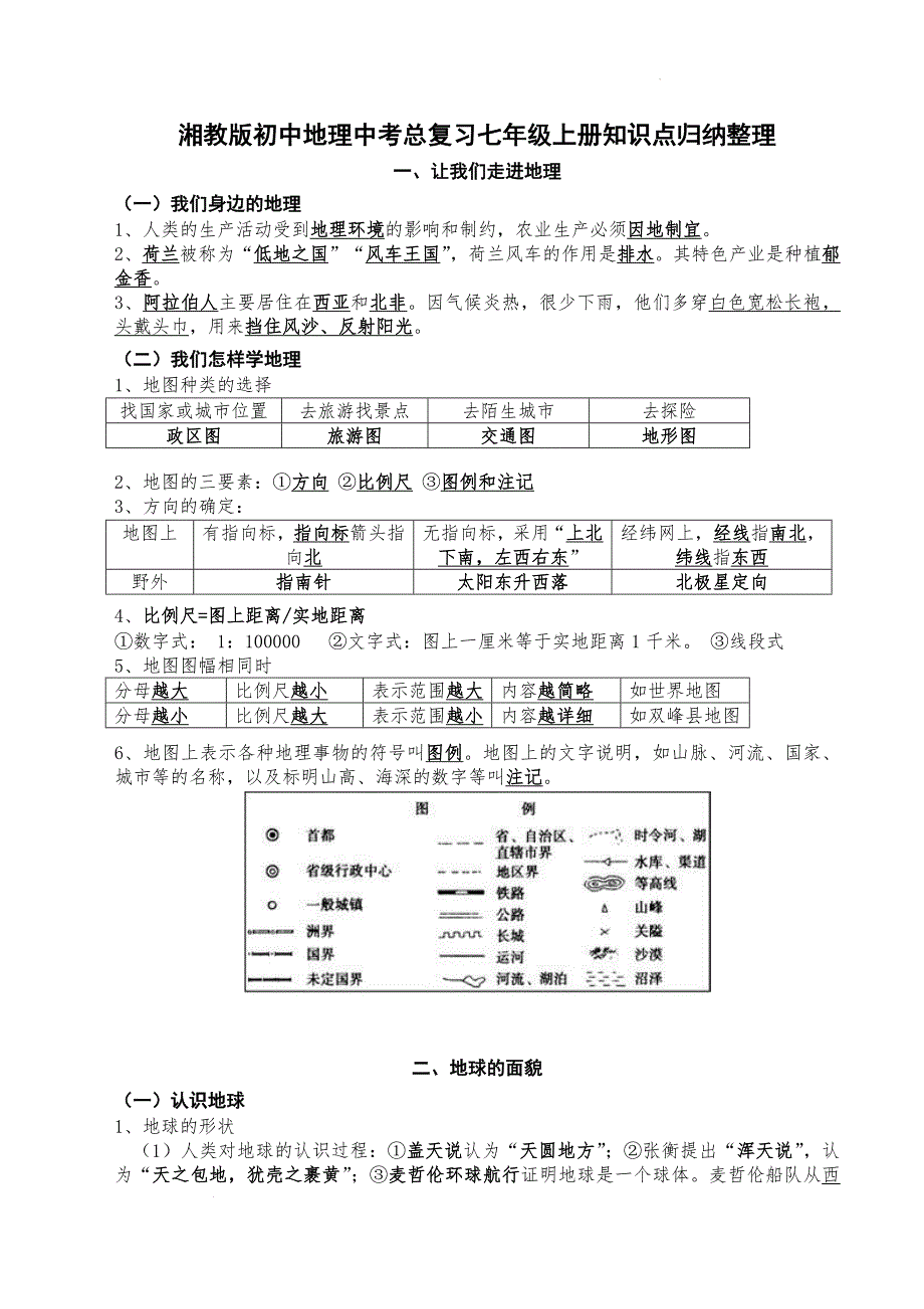湘教版初中地理中考总复习七年级上册知识点归纳整理_第1页