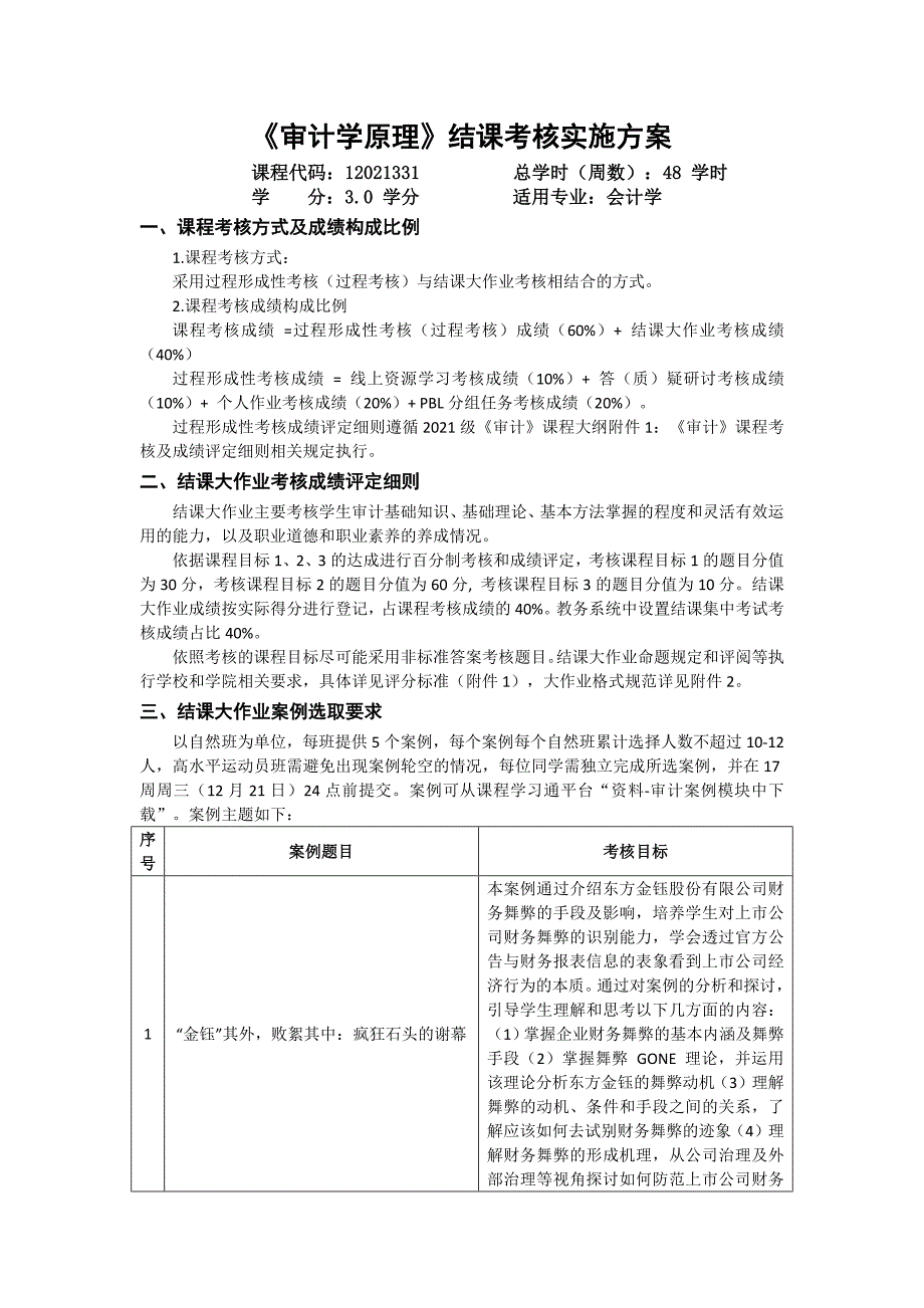 《审计学原理》结课考核实施方案_第1页