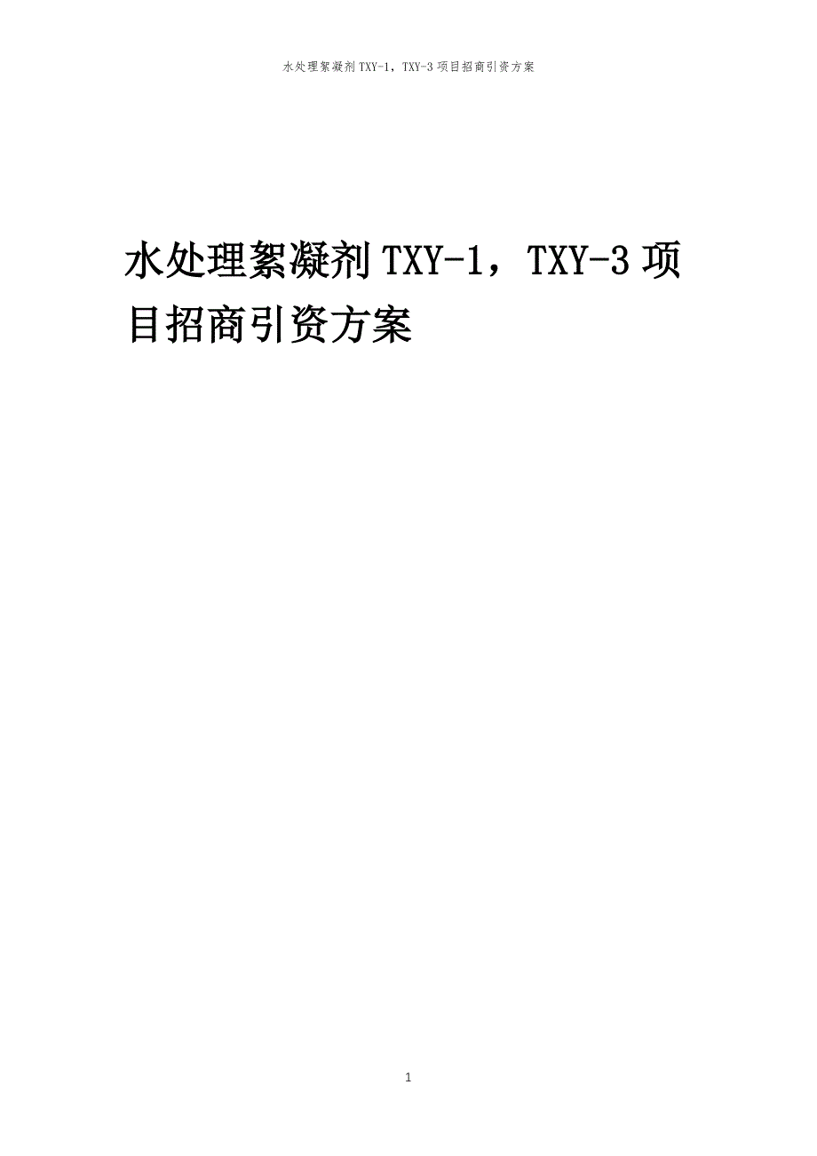 水处理絮凝剂TXY-1TXY-3项目招商引资方案_第1页