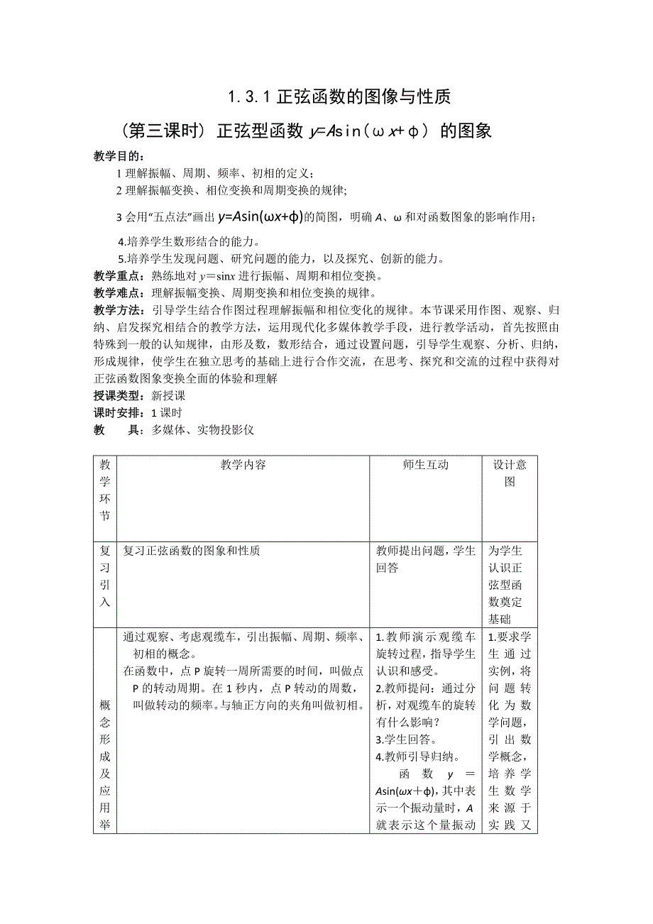 数学：1.3.1《正弦函数的图像与性质》教案（6）（新人教B版必修4）_第1页