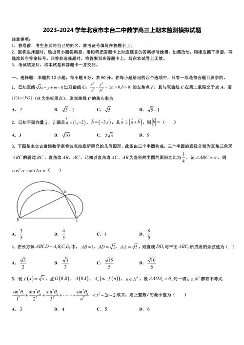 2023-2024学年北京市丰台二中数学高三上期末监测模拟试题含解析