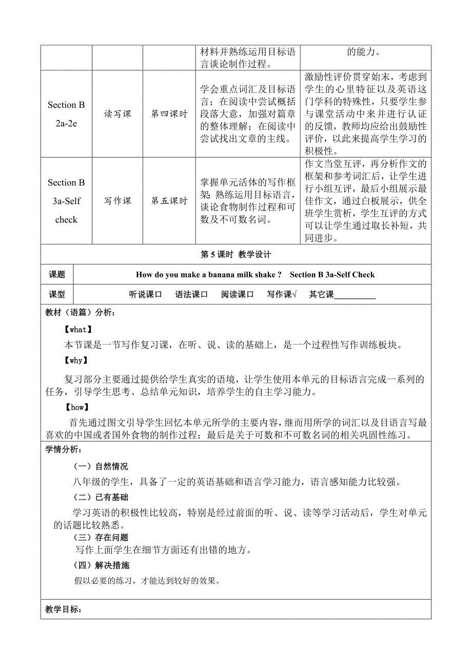 Section B 3a-Self Check 大单元教学设计Unit 8 How do you make a banana milk shake_第3页